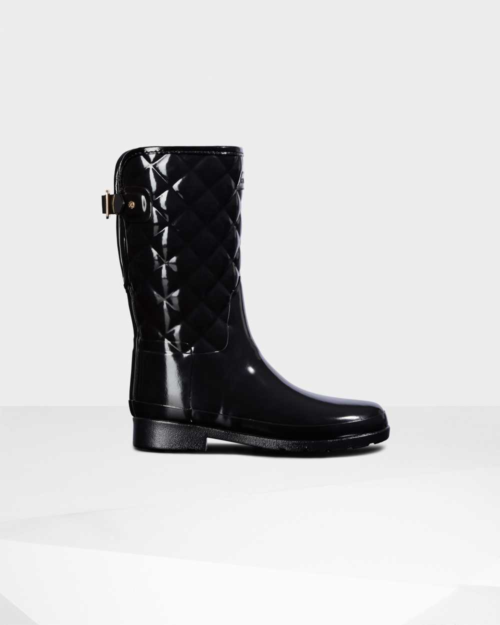 Botas De Agua Mujer - Hunter Refined Slim Fit Adjustable Quilted Short Mid-Calf Negras - ZNRQHB-456